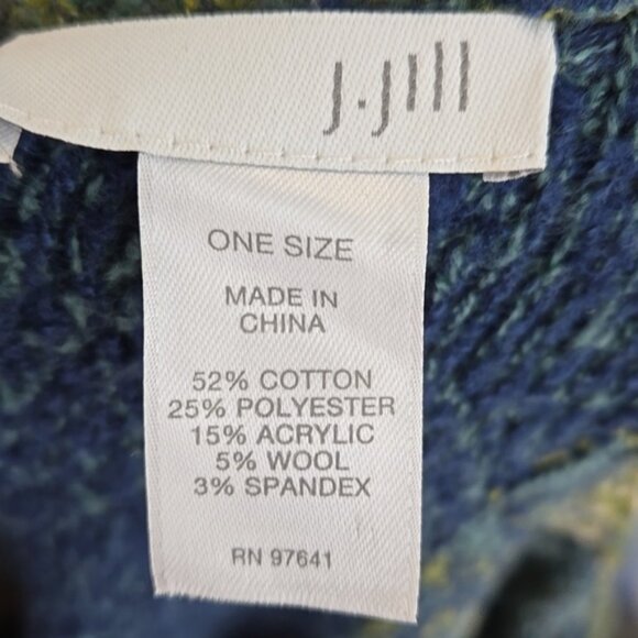 J. Jill Blue and Green Striped Women's Sweater Poncho Abstract One Size - Picture 9 of 11